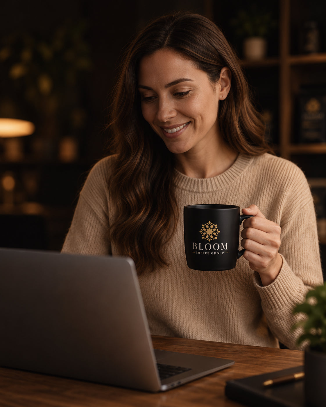 Bloom broker working with coffee